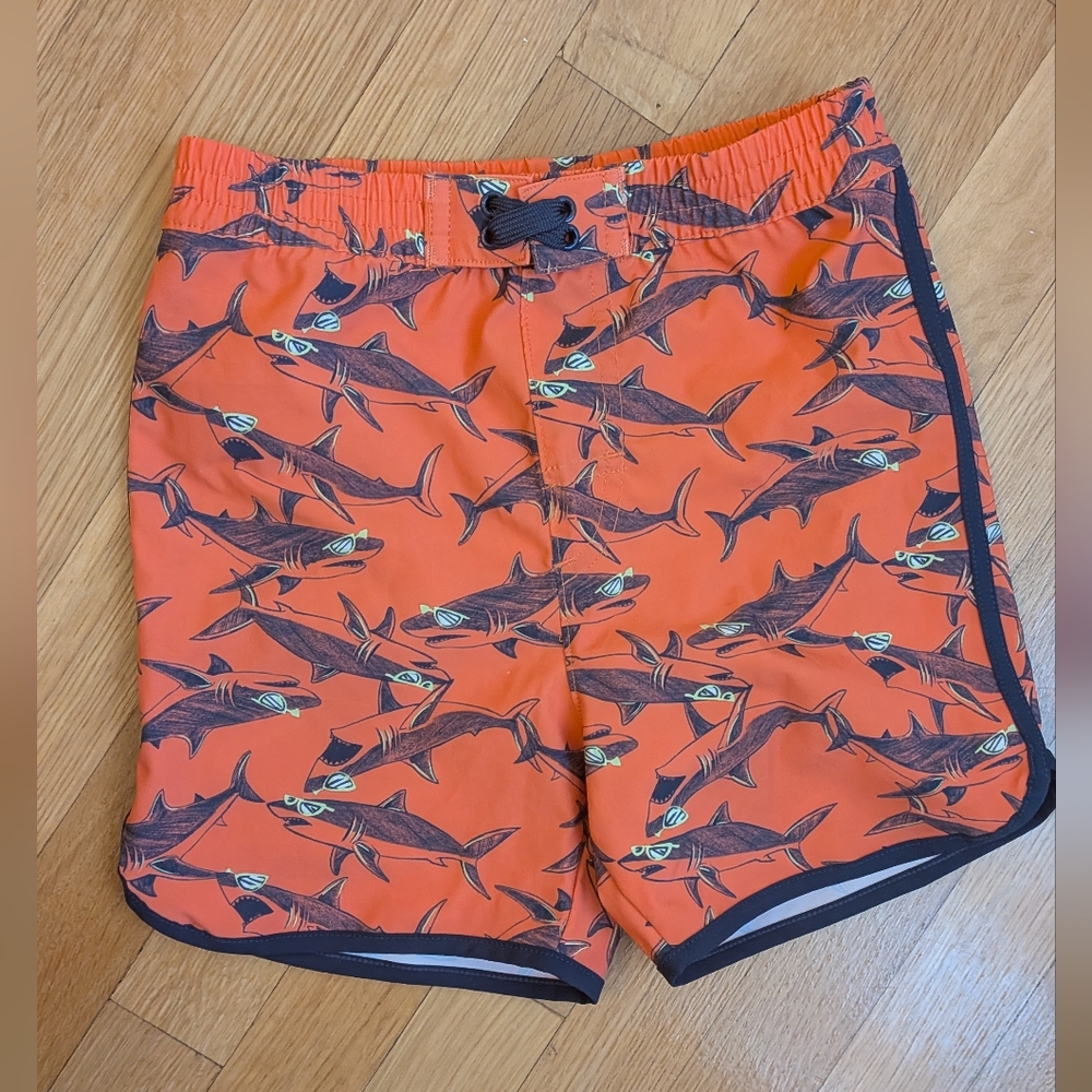 WonderNation Orange/Blue Shark Print Swim Shorts. Size 3T